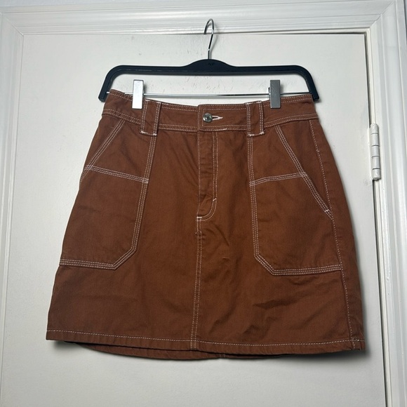 TopShop Toffee Brown Cargo Utility Stitched Cotton Mini Skirt Size 6 - Picture 2 of 8